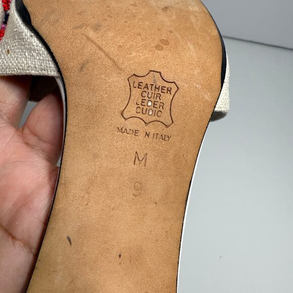 Fendi 9 Vtg Zucca FF Logo Canvas Slides Beaded Floral White Kitten Heel Mule - Picture 8 of 11